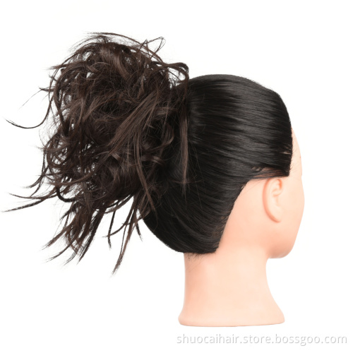 Wholesale Synthetic Chignon Messy Scrunchie Elastic Band Hair Bun Straight Hairpiece Fake Hair High Temperature Fiber Natural